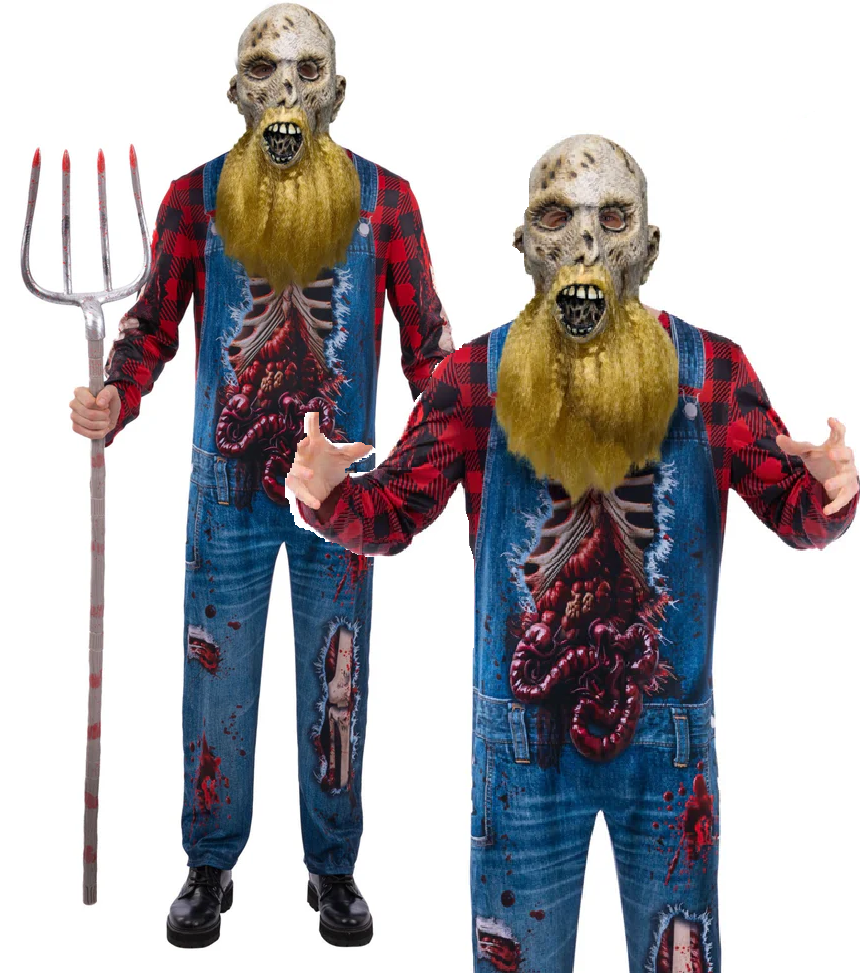 Zombie Hillbilly Costume Farmer Adults Halloween Fancy Dress Outfit Scary M-XL