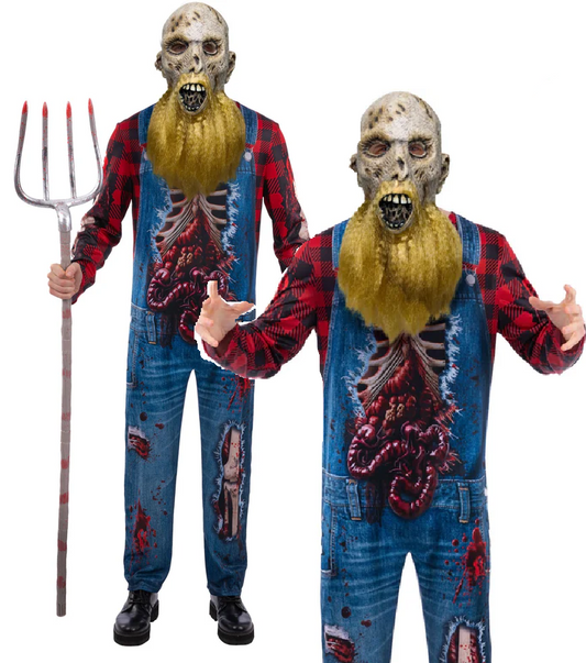 Zombie Hillbilly Costume Farmer Adults Halloween Fancy Dress Outfit Scary M-XL