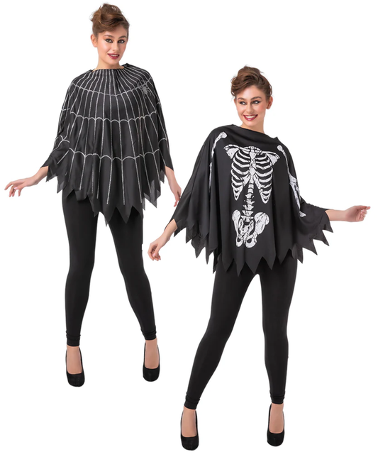 Halloween Poncho Skeleton Spider Fancy Dress Ladies Accessory Adults