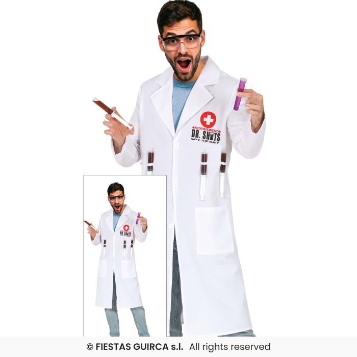 Dr Shots Costume Mens Surgerons Doctors Coat Fancy Dress Outfit Adults M-XL