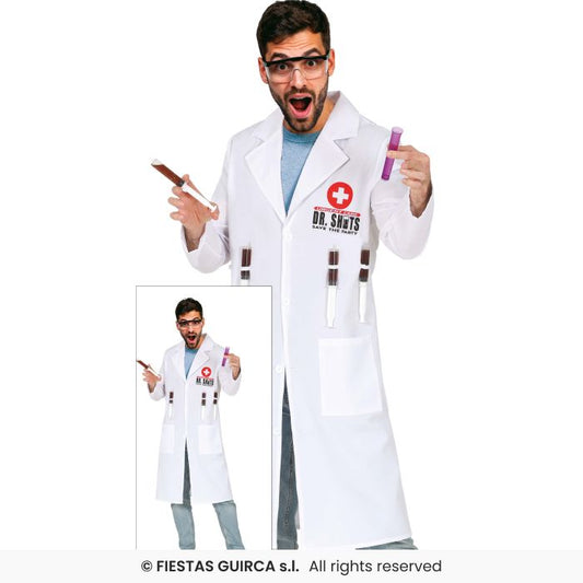 Dr Shots Costume Mens Surgerons Doctors Coat Fancy Dress Outfit Adults M-XL