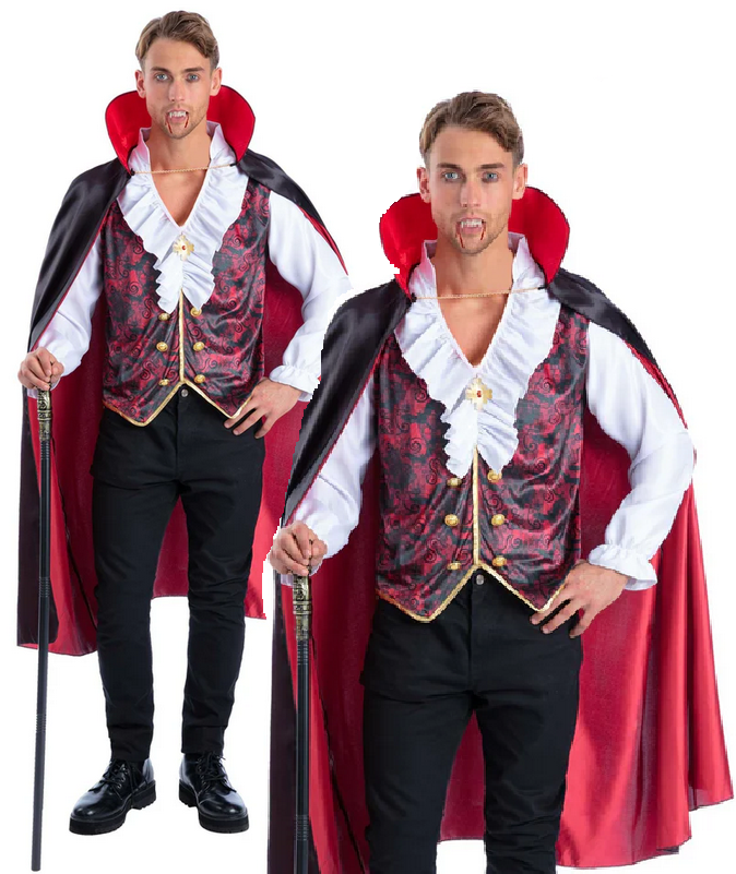 Vampire Costume Mens Halloween Dracula Adults Fancy Dress Outfit M-XL