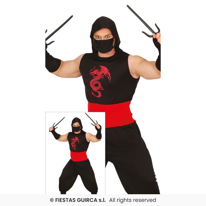 Black Dragon Ninja Fighter Mens Martial Arts Fancy Dress Costume Adults Large Ninjas