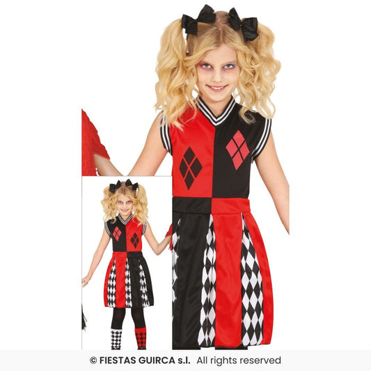 Girls Red & Black Harlequin Kids Circus Fancy Dress Costume Jester Outfit Age 3-12