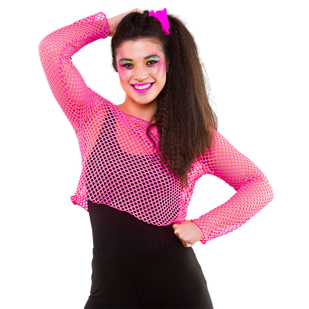 Fishnet Long Sleeve Top 1980s Fancy Dress Neon Accessory 80s Outfit Accessory