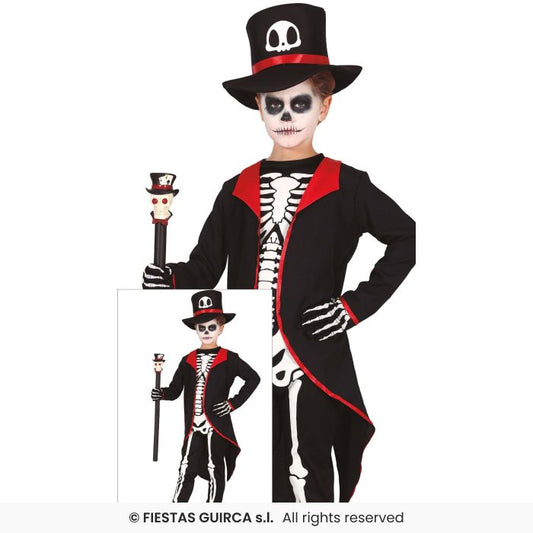Elegant Skeleton Mr Bones Kids Halloween Fancy Dress Costume Age 3-12