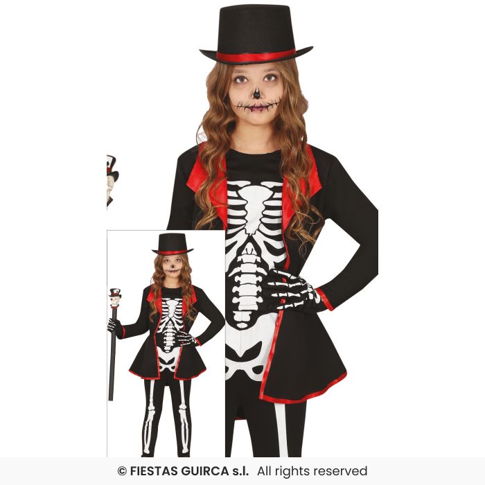 Elegant Skeleton Mrs Bones Kids Halloween Fancy Dress Costume Age 3-12