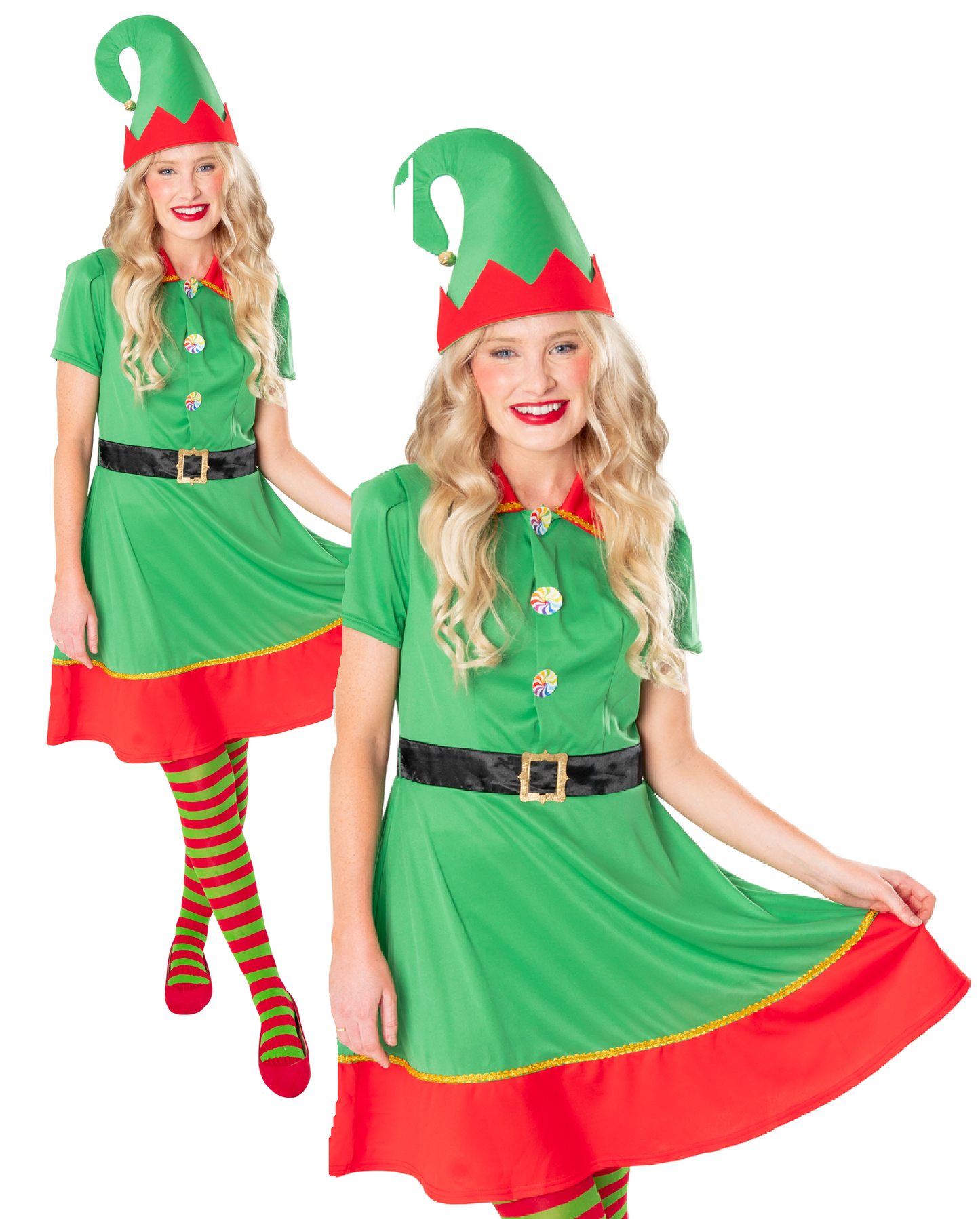 Adults Elf Dress Ladies Santas Helper Grotto Christmas Fancy Dress Costume