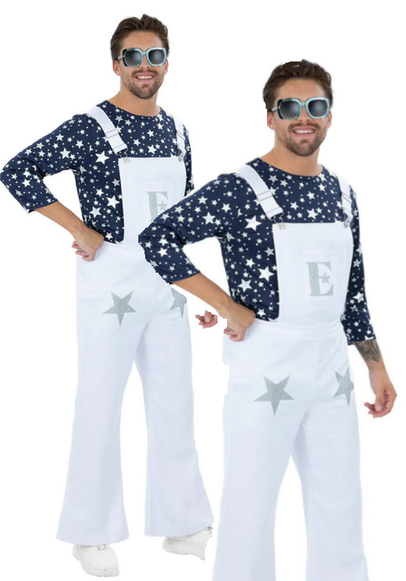 Elton John Dungarees Costume Adults Music Legend Fancy Dress Outfit