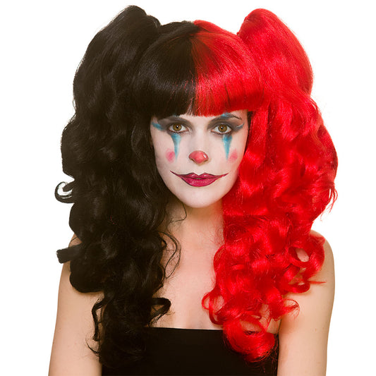Harlequin Cosplay Wig Halloween Red Black Ladies Fancy Dress Accessory