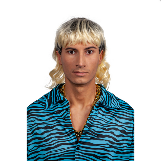Adult 1980s Exotic Joe Mullet WIG 80s Blonde Streaks Mens Fancy Dress