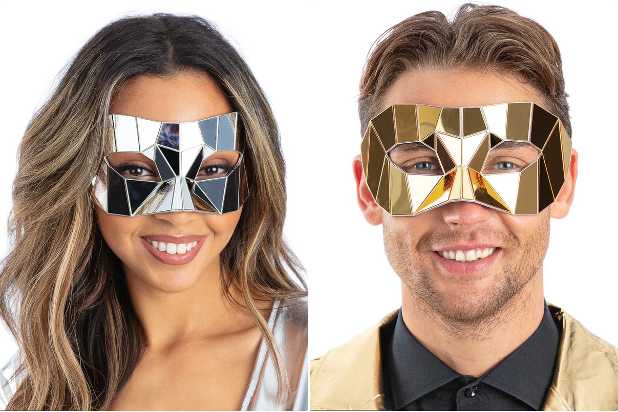 Gold Or SIlver Mirrored Masquerade Eyemask AI Halloween Adults Fancy Dress