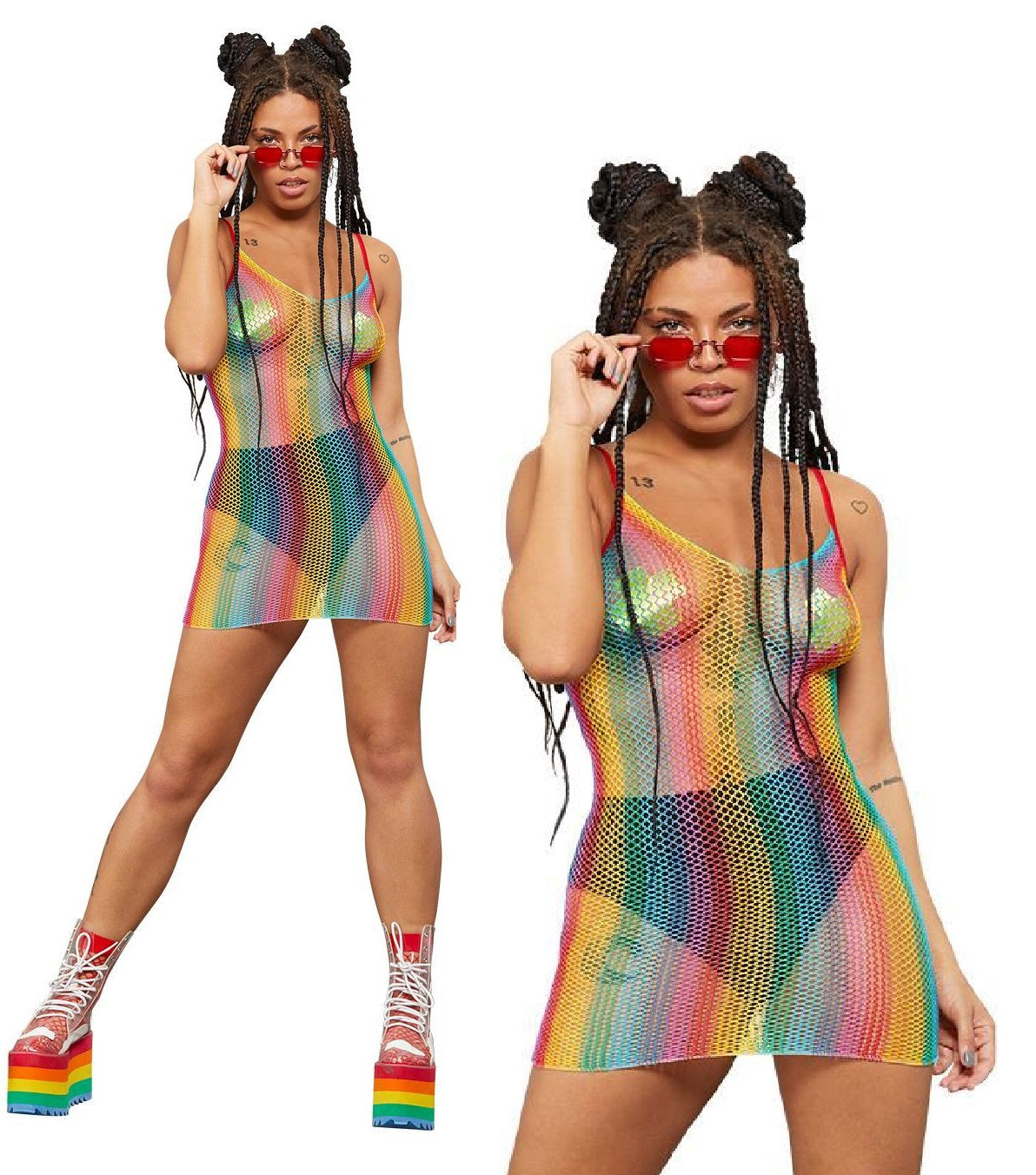 Fever Rainbow Fishnet Dress