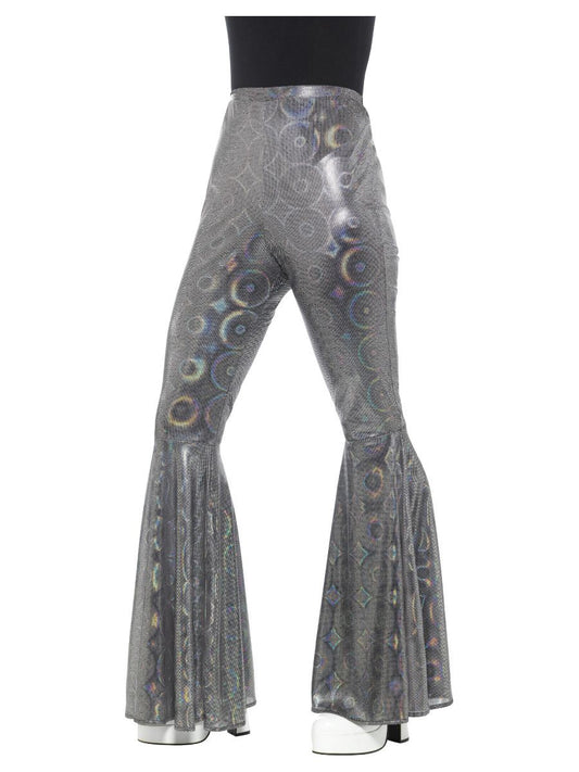 70s Silver Flares Trousers Flared Disco Holographic Adults Fancy Dress Accessory