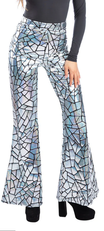 Disco Darling Mirror Flared Trousers 60s 70s Fancy Dress Flares Ladies Costume