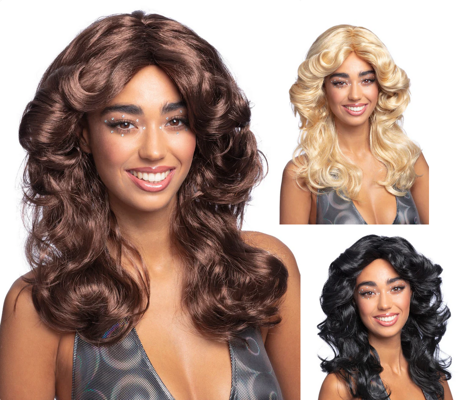 Ladies 70s Wig Blonde Black Brown Fancy Dress Adults Disco Retro Wig Wavy NEW