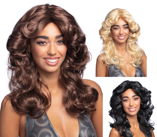 Ladies 70s Wig Blonde Black Brown Fancy Dress Adults Disco Retro Wig Wavy NEW