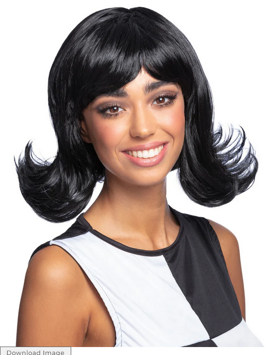 60s Black Mod Flick Wig Ladies Cilla Fancy Dress Costume Accessory Adults