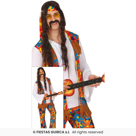 Flower Mens Hippie Costume Retro 60s 70s Hippy Adults Fancy Dress Groovy M-XL