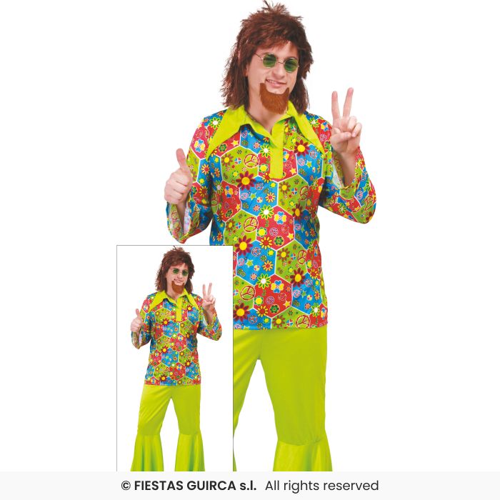 Mens Colourful Flower Power Hippie Costume 60s 70s Hippy Fancy Dress Adults S-XXL