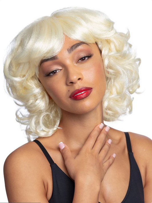 Shoulder Length Blonde CUrly Wig Ladies Fancy Dress Accessory