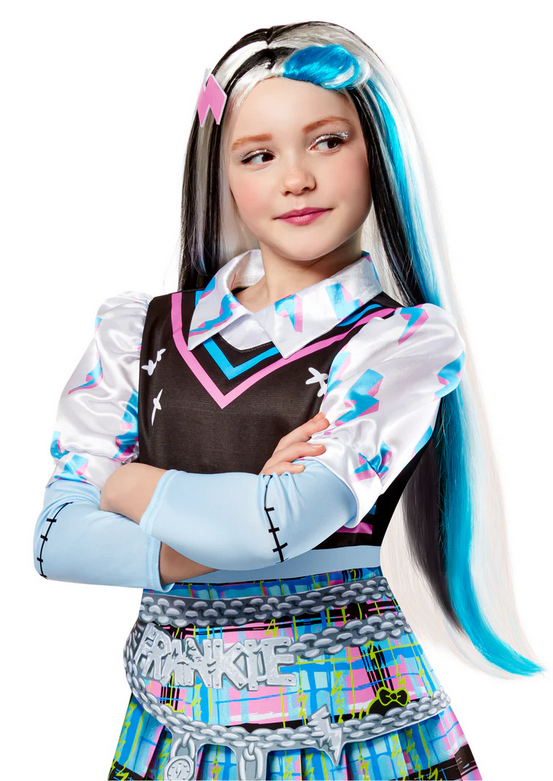Frankie Stein Child Wig Monster High Kids Halloween Fancy Dress Long Wig