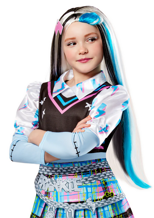 Frankie Stein Child Wig Monster High Kids Halloween Fancy Dress Long Wig