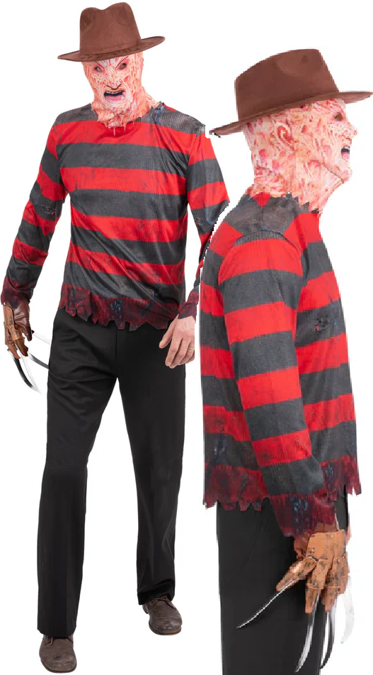 A Nightmare On Elm Street Freddy Krueger Kit Top + Mask Fancy Dress Adults