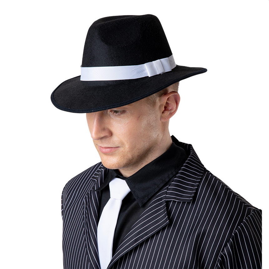 Black Gangster Hat Adults Al Capone 1920s Fancy Dress Accessory Mens Ladies