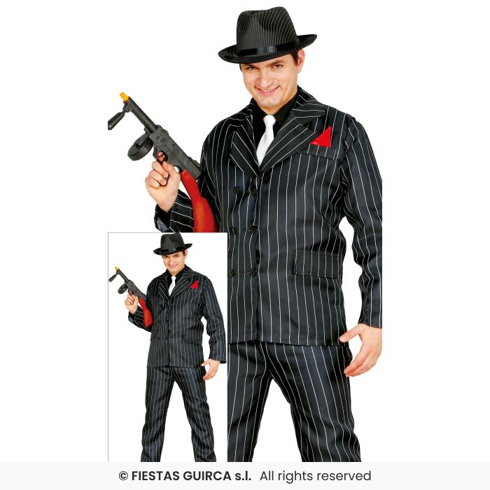 Mens Gangster Costume 1920s Pin Striped Suit Adults Mafia Fancy Dress M-XL