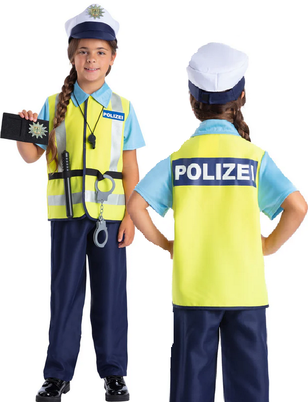 German Polizei Kit Boys Girls Occupations Police Officer Fancy Dress Costume