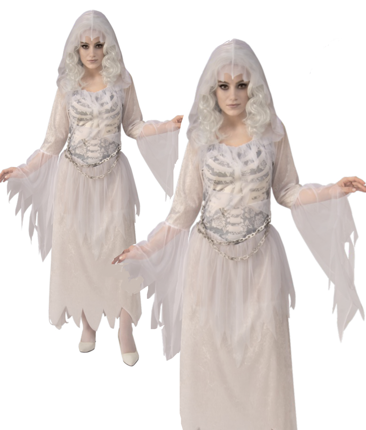 Ghostly Woman Ladies Halloween Ghost Ghoul Fancy Dress Costume UK 6-18