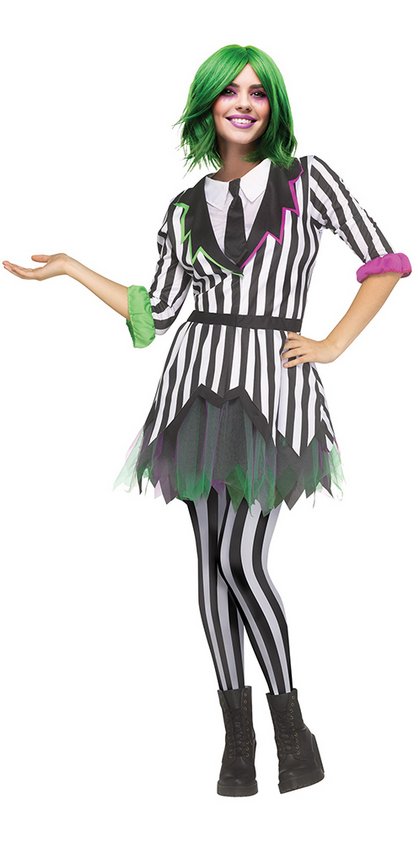 Ghostly Gal Costume Scream Funworld Ladies Pin Striped Suit Halloween Fancy Dress