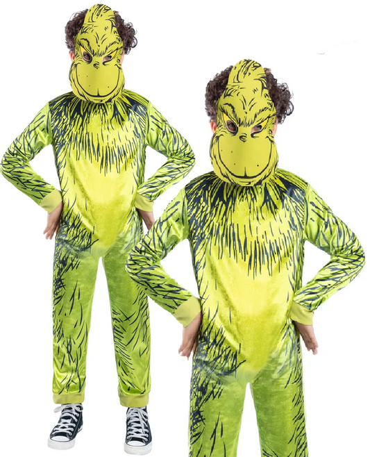 Official Dr Seuss The Grinch Costume Kids Christmas Fancy Dress Outfit Age 4-12