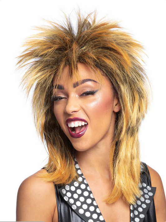 Womens 1980s Fancy Dress Party Rock Diva Wig Long Mullet Party Ginger