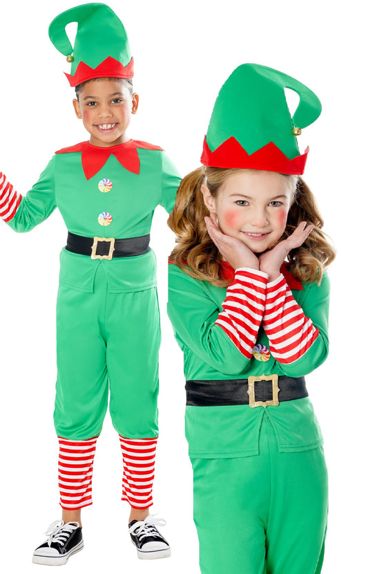 Childrens Elf Costume Santas Helper Xmas Fancy Dress Outfit Boys Girls Nativity