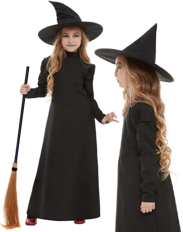 Wicked Witch Girls Halloween Fancy Dress Kids Wizard of Oz Child Costume + Hat