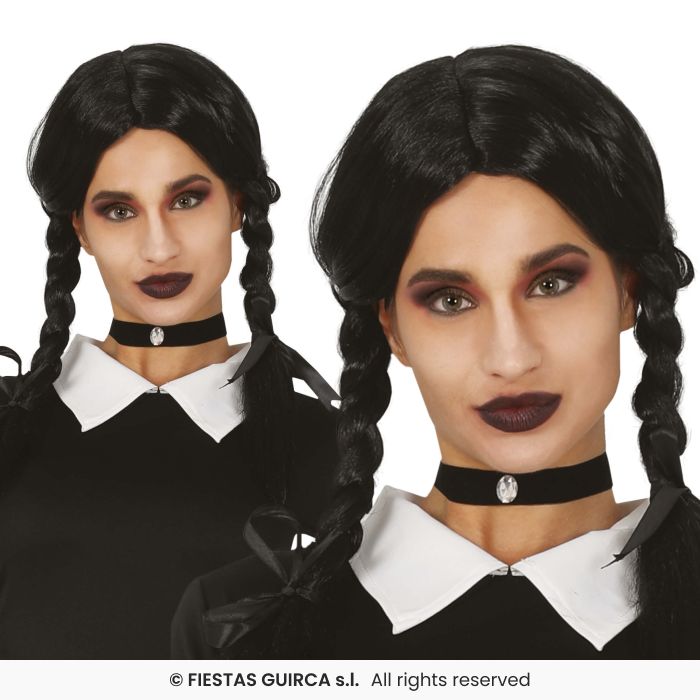 Pleated School Girl Wig Creepy Girl Halloween Fancy Dress Kids Wig Black