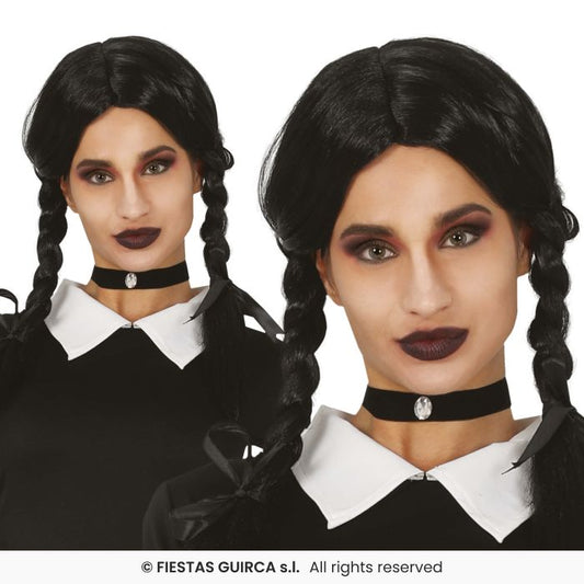 Pleated School Girl Wig Creepy Girl Halloween Fancy Dress Kids Wig Black