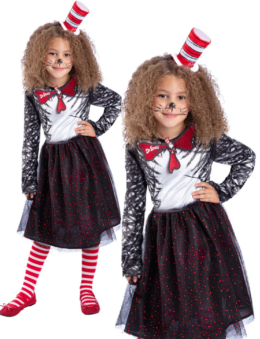 Dr Seuss Cat In The Hat Costume Girls Book Day Fancy Dress Outfit Age 4-12