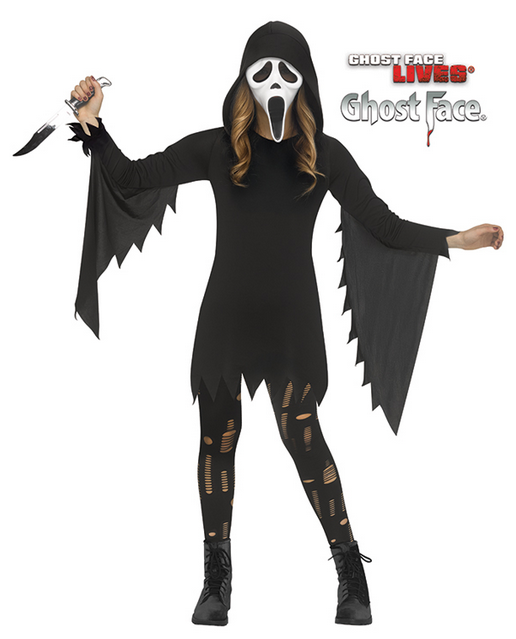 Girls Classic Ghost Face Scream Costume Funworld Kids Halloween Fancy Dress + Mask
