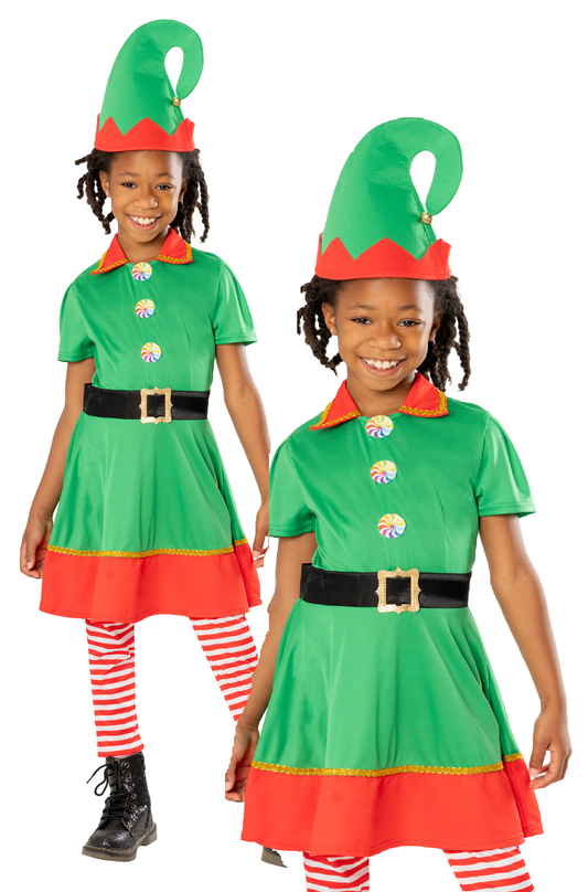 Girls Elf Costume Christmas Nativity Play Elves Fancy Dress Outfit Kids