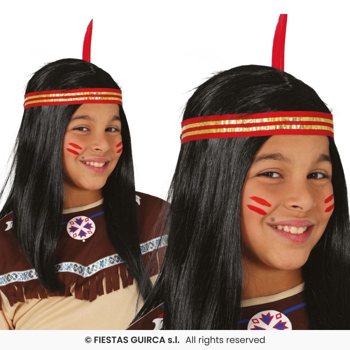 Kids Indigenous Long Black Wig + Headband Girls Native Indian Fancy Dress Accessory