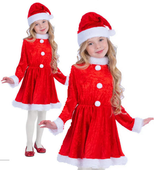 Girls Santa Claus Costume Childrens Nativity School Play Fancy Dress Santas Outfit