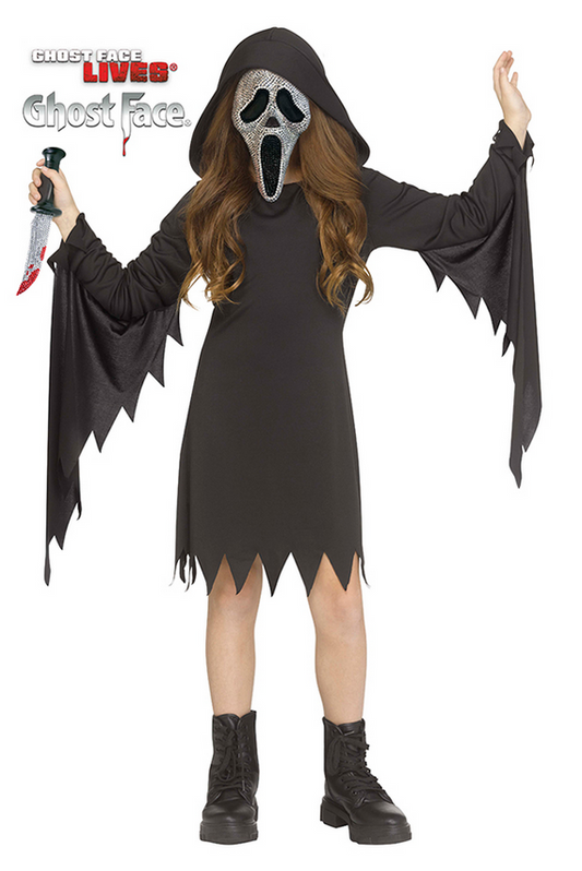Ghost Face Bling Costume Scream Halloween Girls Fancy Dress Outfit + Mask