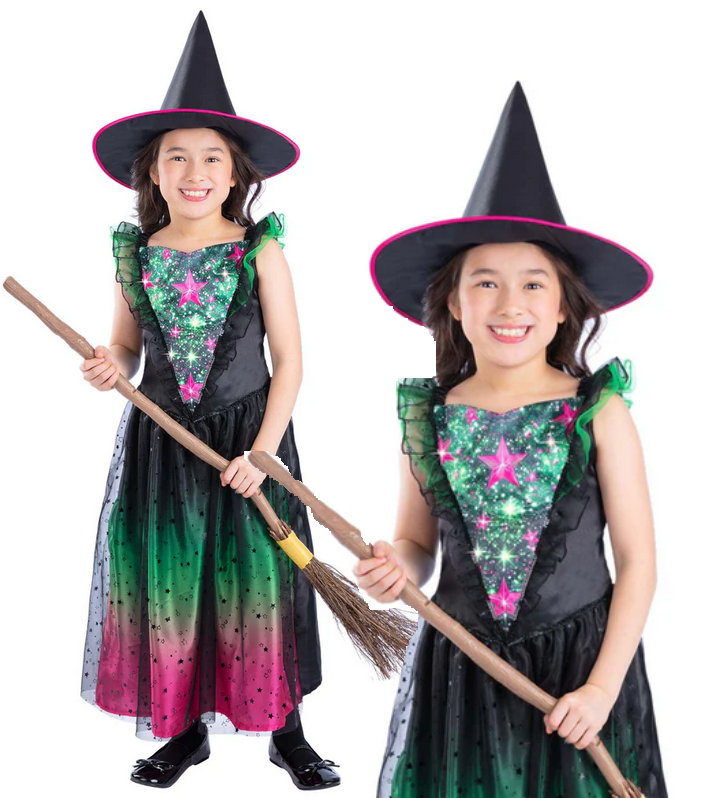 Girls Witch Costume Light Up Wicked Witches Outfit Girls Halloween Fancy Dress