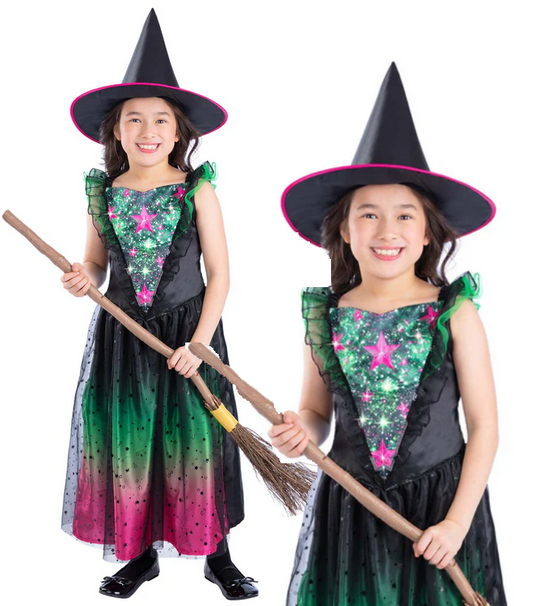 Girls Witch Costume Light Up Wicked Witches Outfit Girls Halloween Fancy Dress