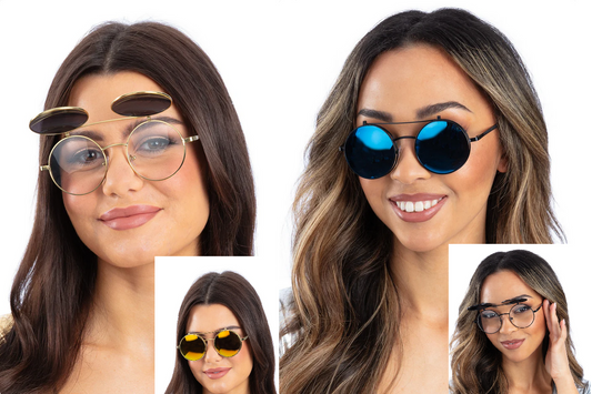Metallic Flip Up Mirrored Round Specs Ladies Disco Festival Fancy Dress Sun Glasses