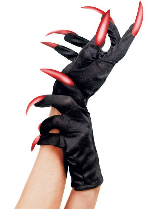 Ladies Halloween Gloves Black Red Devil Witch Fancy Dress Accessory Witches