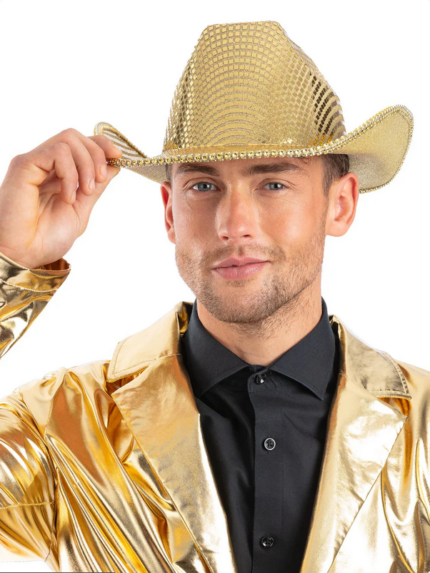 Disco Ball Cowboy Hat Ladies Hen Night Sequin Cowgirl Hat Fancy Dress Accessory